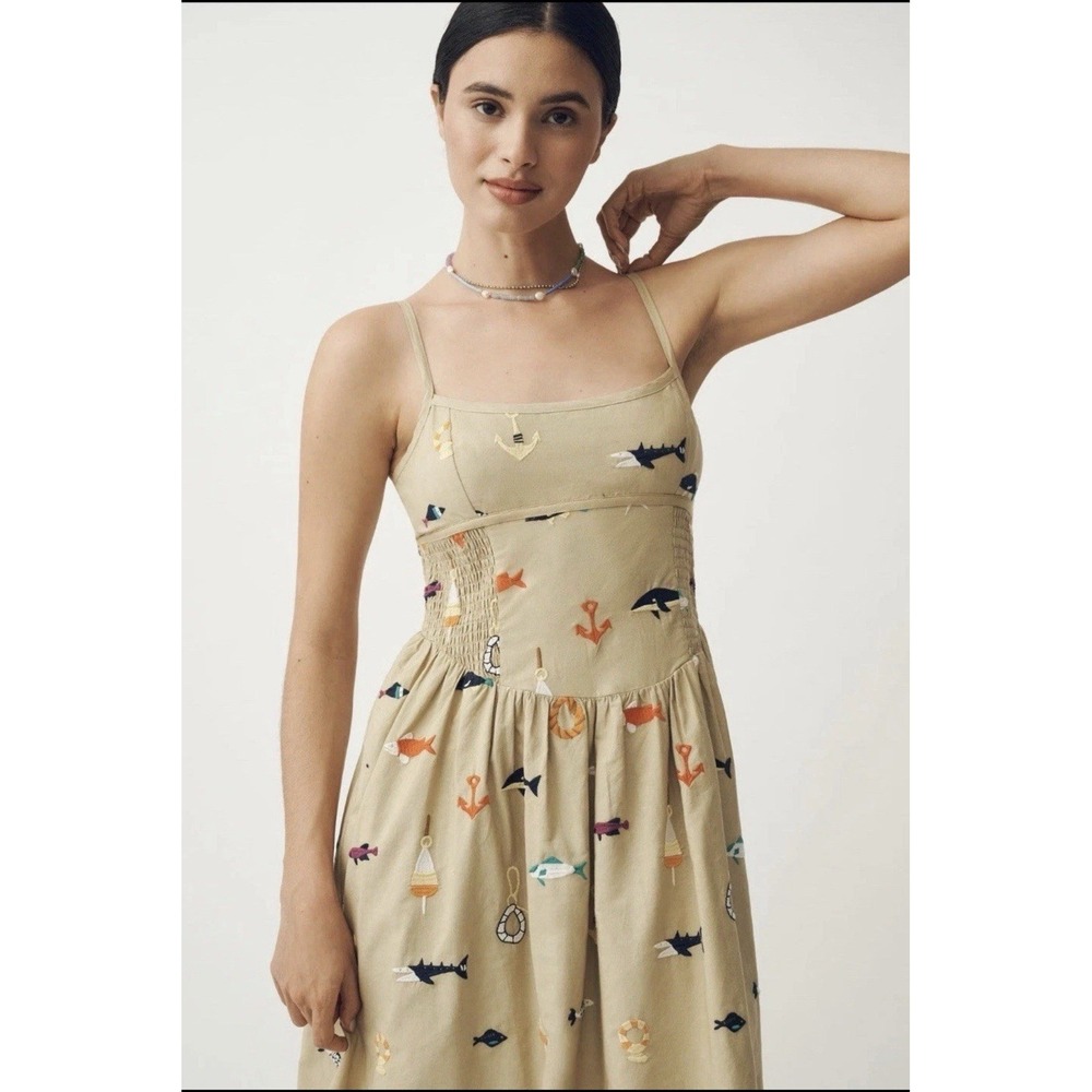 Anthropologie Maeve Midi Dress Brown Fish Drop Waist Preppy Retro Boho XXS NWT